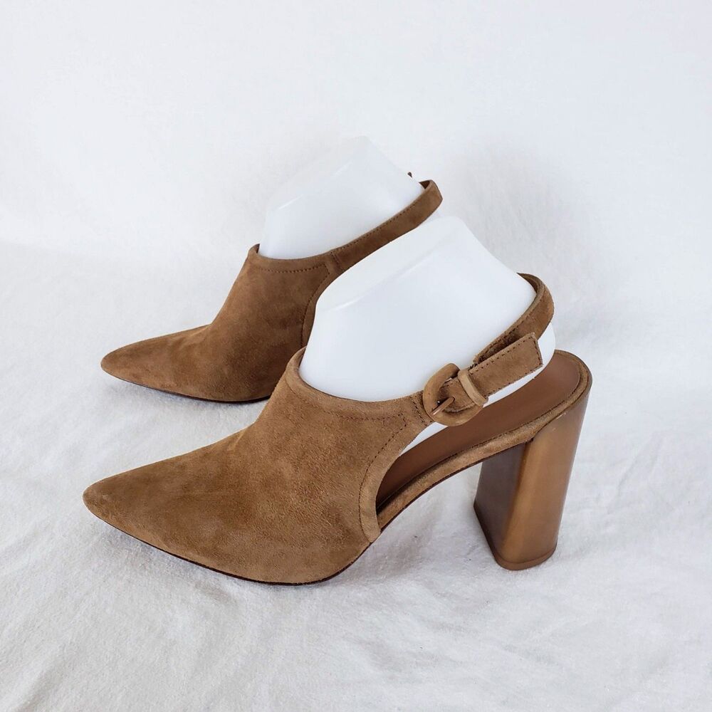Vince Suede Slingback Mule Pumps Womens 9.5 Pointed Toe Brown Minimalist Capsule